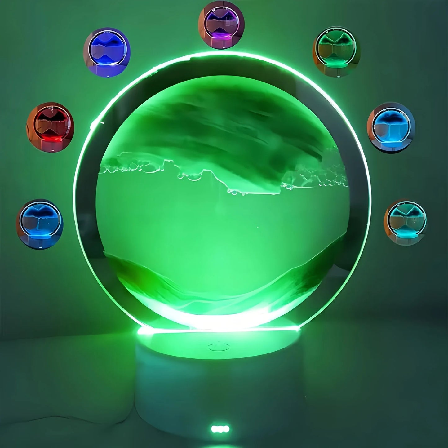 Dreamy Quicksand Painting RGB Art Table Lamp,3D Dynamic Deep Sea Sandscape,Round Glass,Dimmable Night Light,Office,Living Room