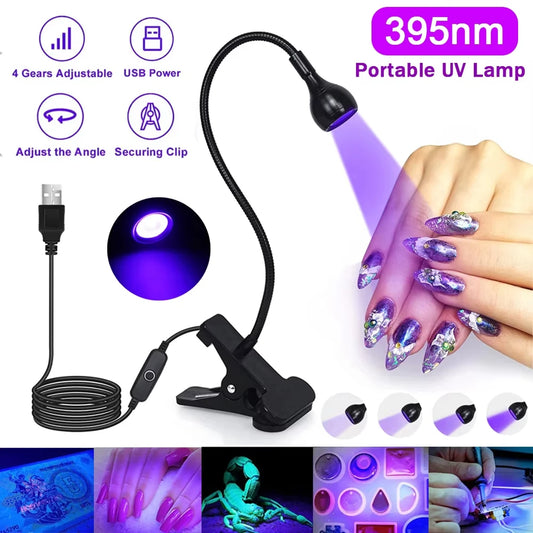 Led Ultraviolet Lights UV Nail Lamp 395nm UV Led Desk Lamp Black Light Manicure Dryer UV Curing Light USB Portable Clamp