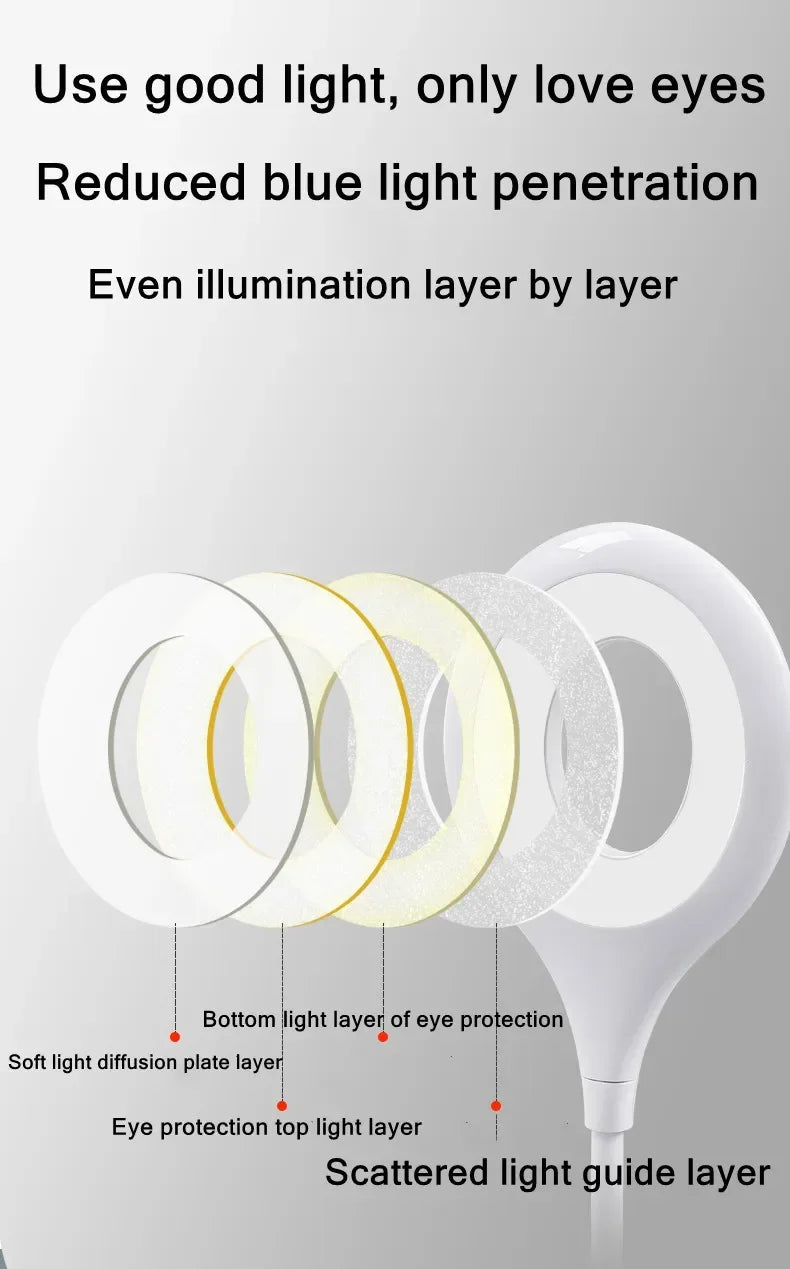 USB Plug Portable LED Night Light Eye Protection Student Study Reading Dormitory Room Annular Household Bedside Lamp White Light