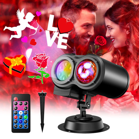 2 in 1 Halloween Christmas Projector Lights Outdoor 12 HD Slides & Water Wave Lamp with Color Patterns, Timer & Remote for Party