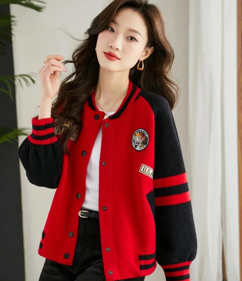 Loose Bomber Jacket for Women New in Short Baseball Aviator Coat Woman Youthful Long Sleeve Harajuku Elegant Sale Demi-season