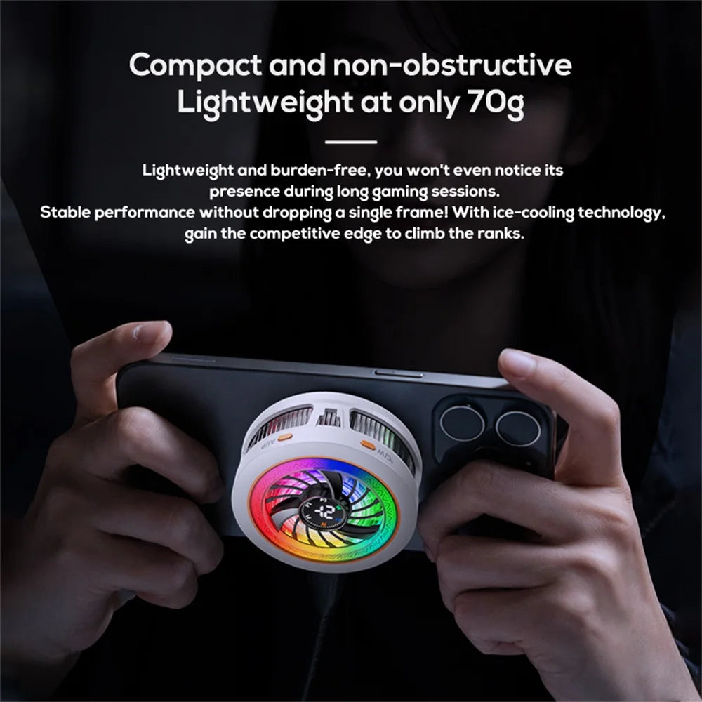 Magnetic phone cooler with intelligent AI temperature control and real-time digital display - a must-have for phone cooling