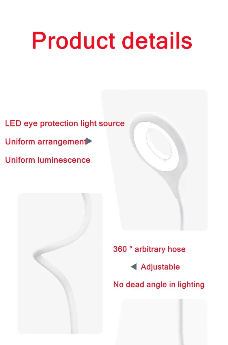USB Plug Portable LED Night Light Eye Protection Student Study Reading Dormitory Room Annular Household Bedside Lamp White Light