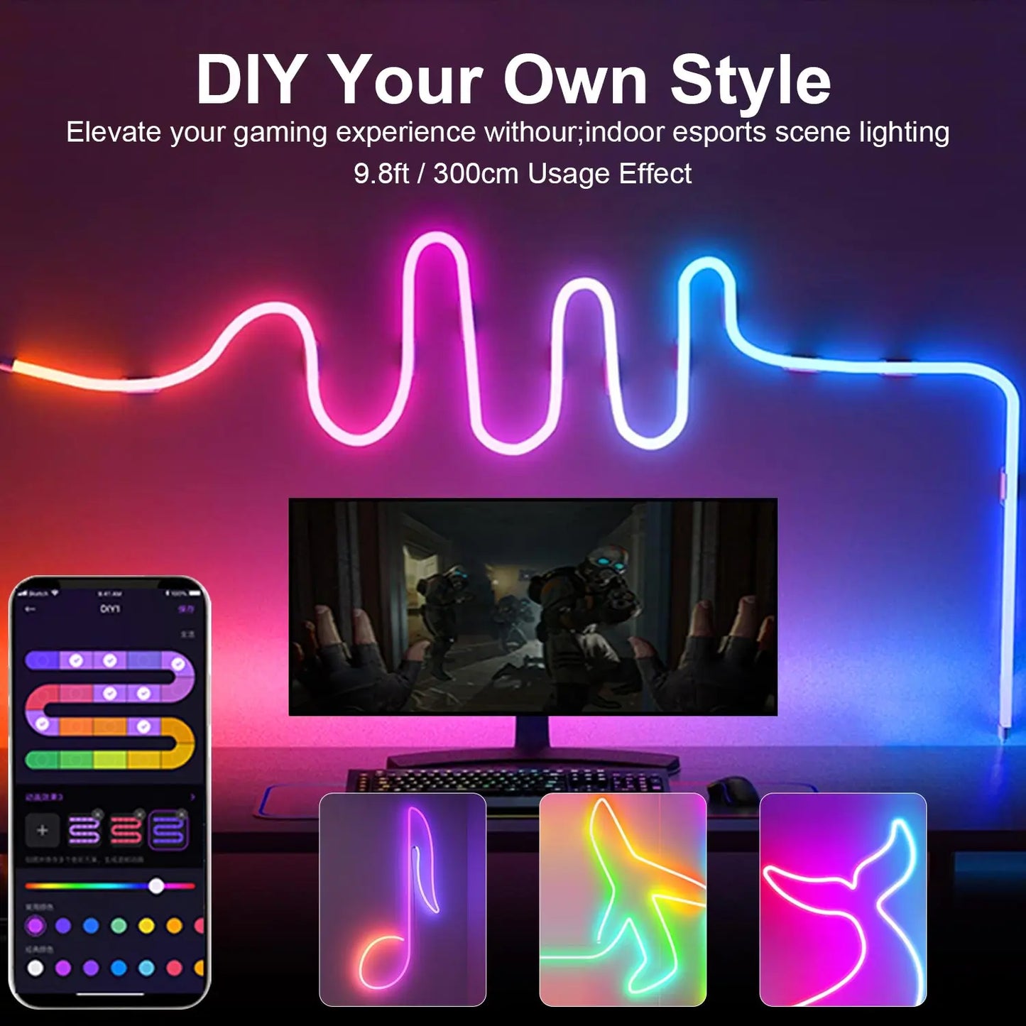 5V USB Neon LED Strip Light 1m 2m 3m Silicone Neon Rope Light DYI Music Sync APP MeRGBW Dreamcolor Chasing Strip Tape Room Decor