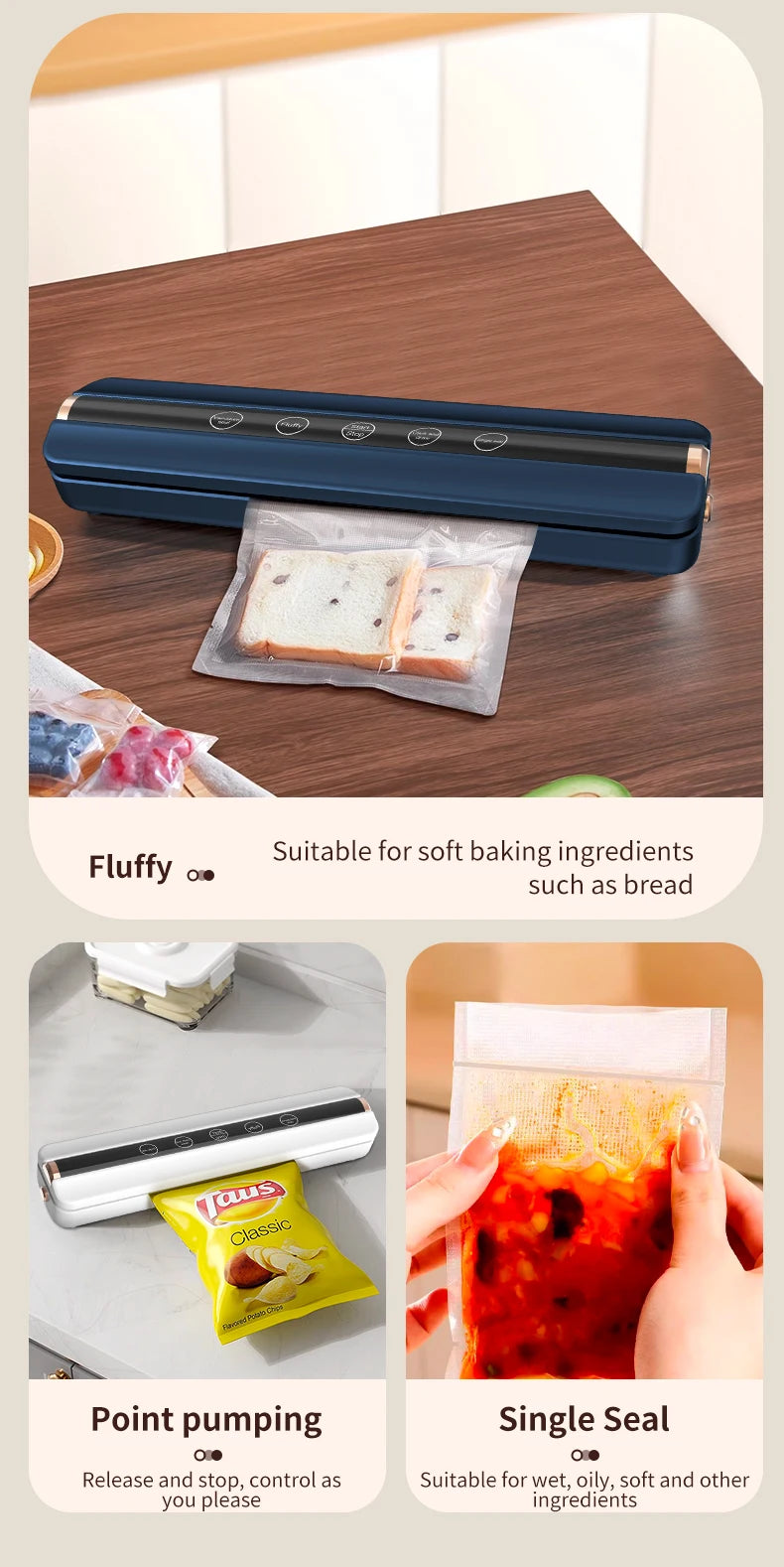 Wireless Fully Automatic Vacuum Sealing Machine Both Dry And Wet Oil Powders Fluffiness Tapping and Single Sealing