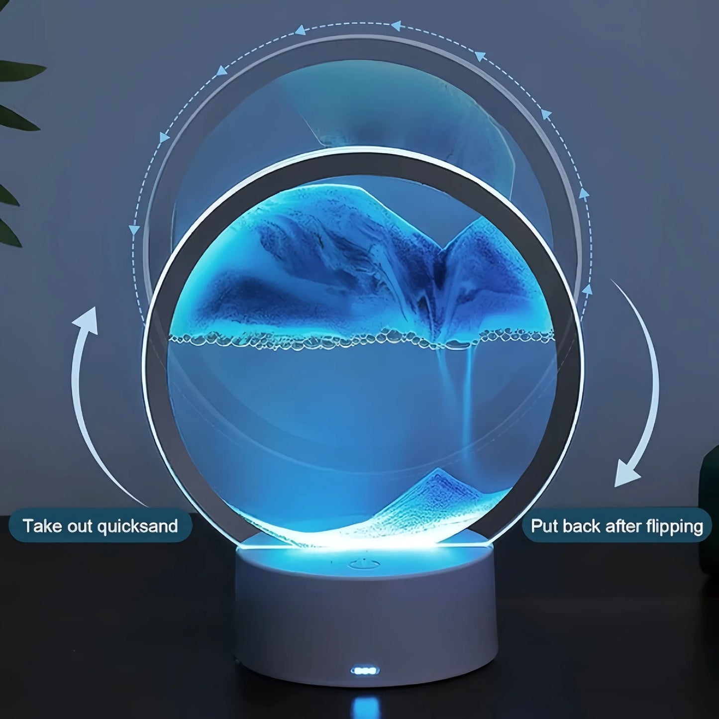 Dreamy Quicksand Painting RGB Art Table Lamp,3D Dynamic Deep Sea Sandscape,Round Glass,Dimmable Night Light,Office,Living Room