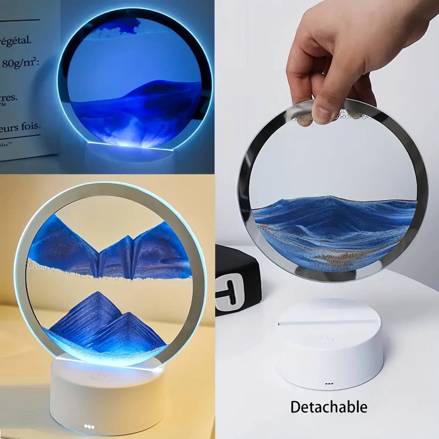 Dreamy Quicksand Painting RGB Art Table Lamp,3D Dynamic Deep Sea Sandscape,Round Glass,Dimmable Night Light,Office,Living Room