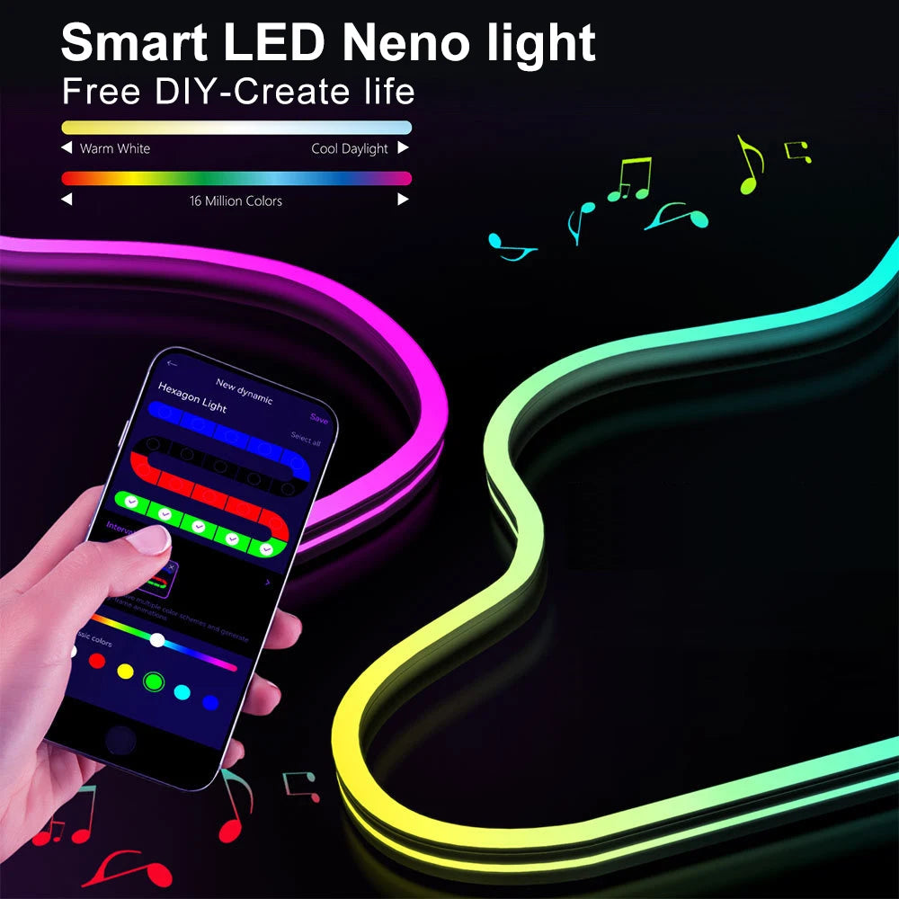 5V USB Neon LED Strip Light 1m 2m 3m Silicone Neon Rope Light DYI Music Sync APP MeRGBW Dreamcolor Chasing Strip Tape Room Decor