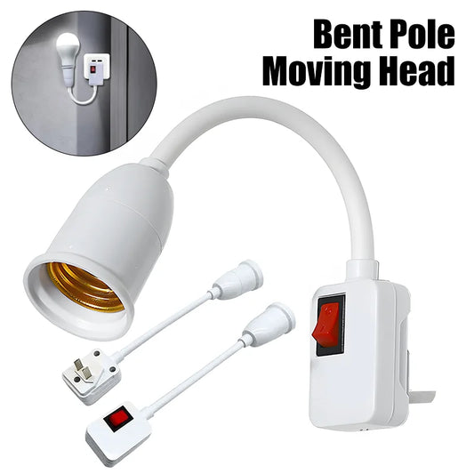 Direct Plug in Swivel Head Socket Lamp Bulb Holder With Switch EU Plug LED Table Lamp Stainless Steel Hose Steering Lever