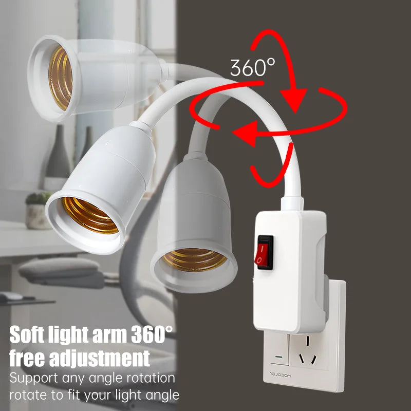Direct Plug in Swivel Head Socket Lamp Bulb Holder With Switch EU Plug LED Table Lamp Stainless Steel Hose Steering Lever