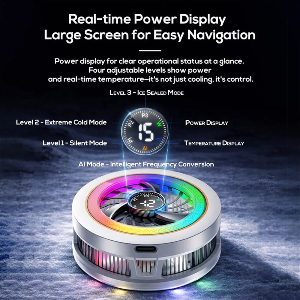 Magnetic phone cooler with intelligent AI temperature control and real-time digital display - a must-have for phone cooling