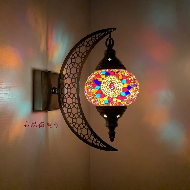 Newest Mediterranean style Art Deco Turkish Mosaic Moon Wall Lamp Handcrafted Mosaic Glass Romantic Wall Light