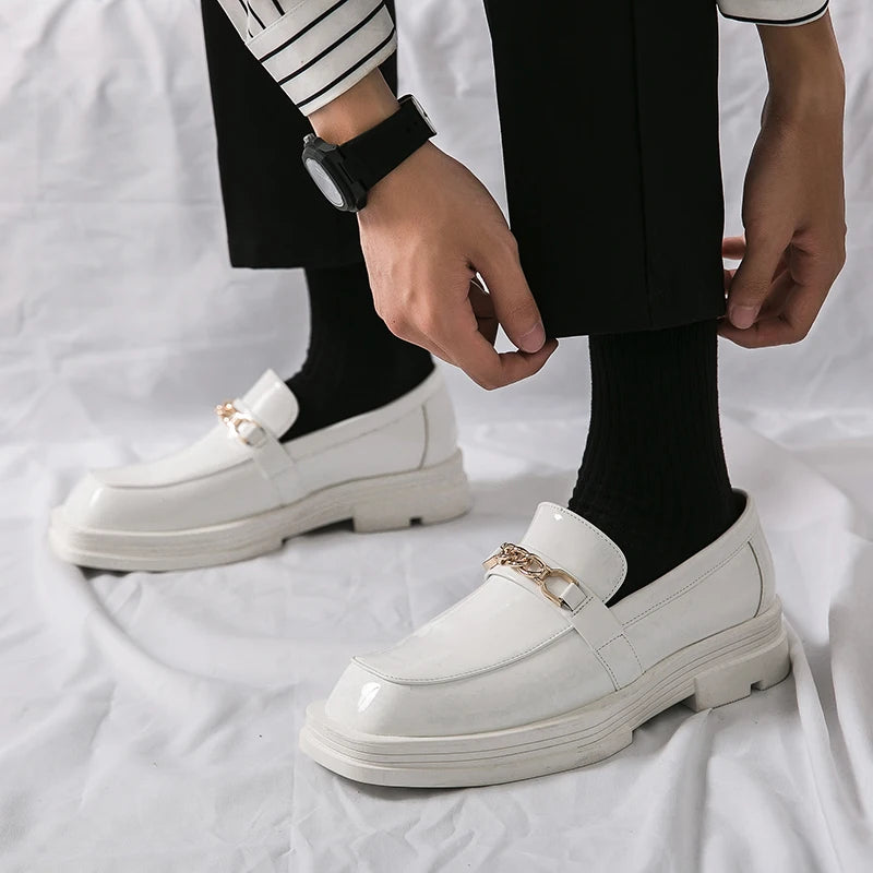 Male Luxury white Loafers Shoes Leather Shoe Men Platform Retro Business Work Shoes Spring Autumn Derby Shoes Low Top Man Casual